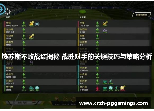 热苏斯不败战绩揭秘 战胜对手的关键技巧与策略分析